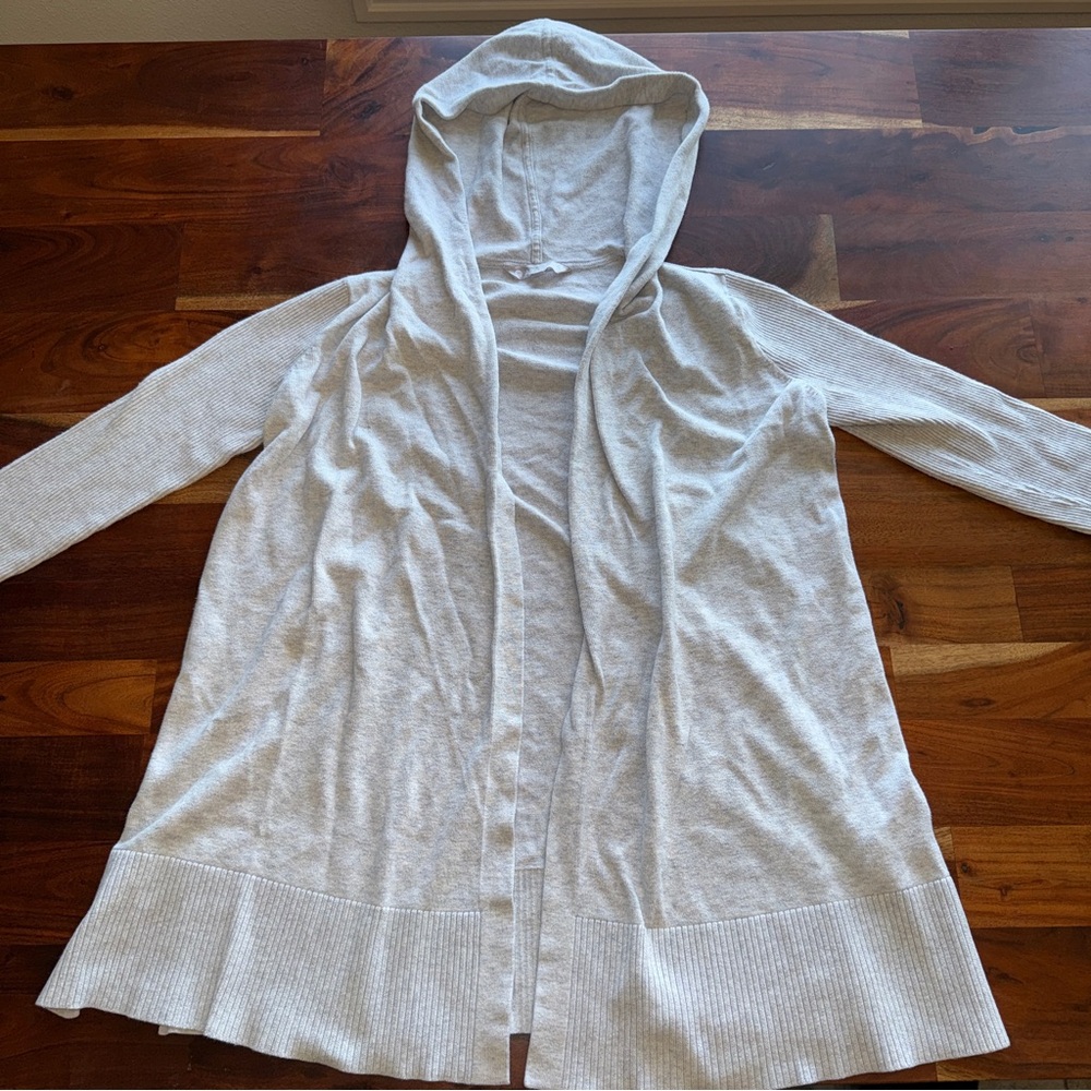 Athleta Light Gray Hooded Open-Front Knit